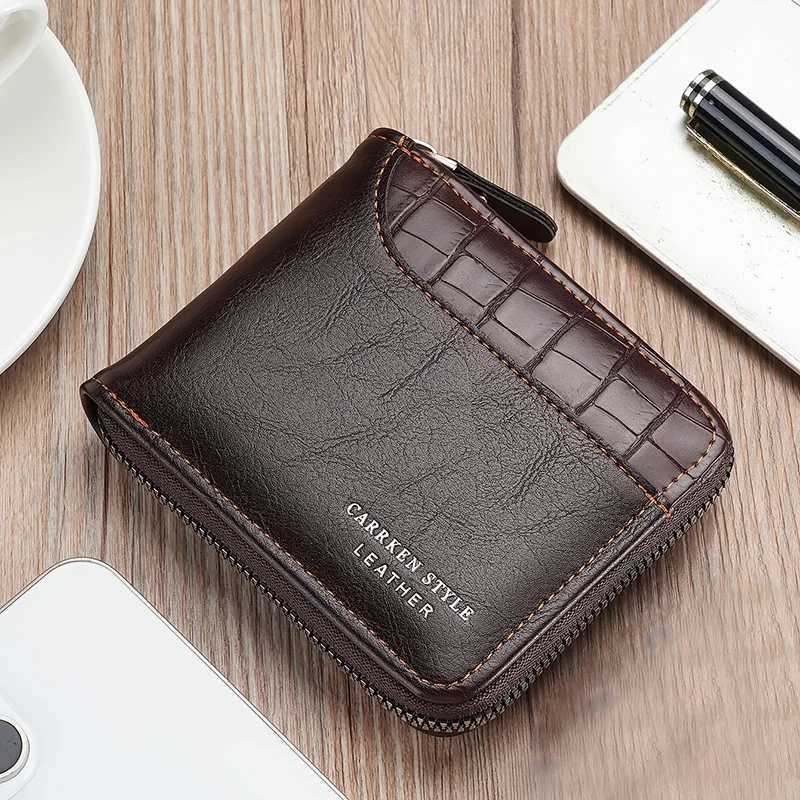 PT025,Hot Sale New zipper coin pocket retro patch work high-quality ID card holder mens stone pattern wallet Z241219