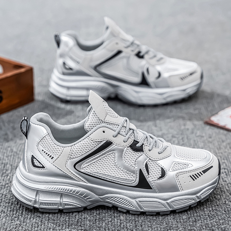 Men Sports Fashion Thick Sole Chunky New Trendy Niche Designer Shoes Breathable Casual Style Versatile Sneakers Triple White Sier Free shipping