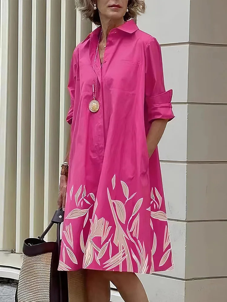 Urban Fashion Ladies Long Sleeve Shirt Dress Everyday Casual Party Elegant Summer Loose Comfortable Print 241218