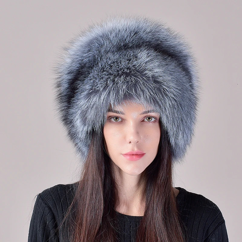 2024 Style Natural Fox Fur Russian Hat Ushanka Women Winter Warm Fluffy Style Female Tail Cap Fashion Real Fur Hats 241218