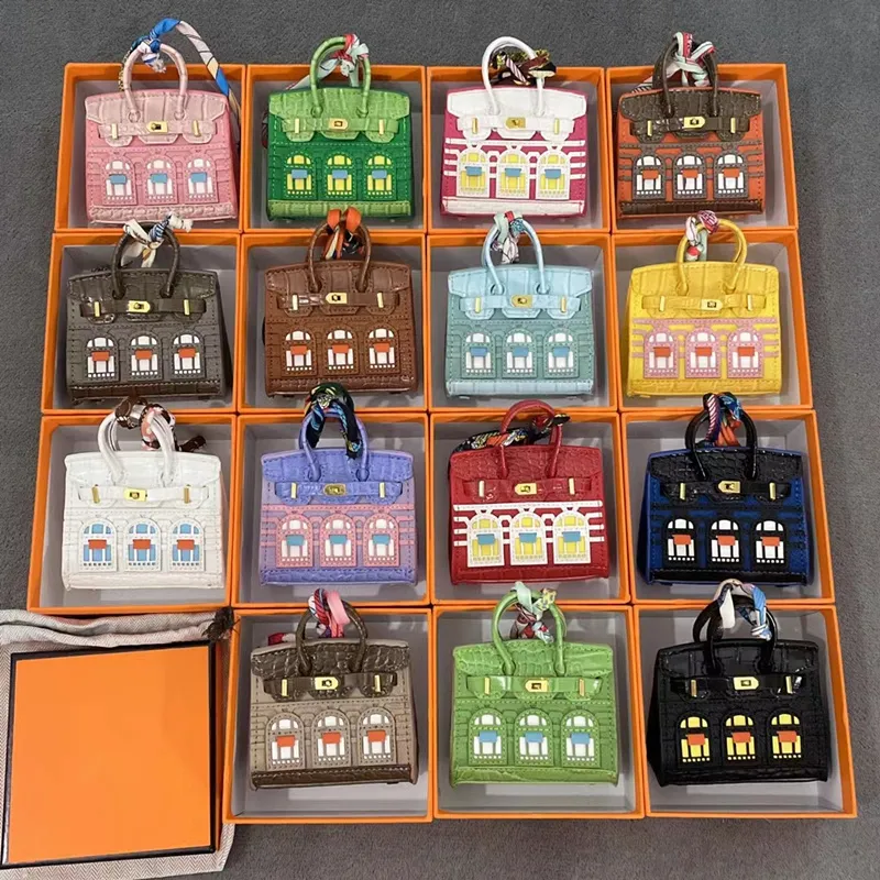 Keychains Lanyards Tiny House Leather Mini Bag Charm Keyring Decorate Purse Keychain Pendant