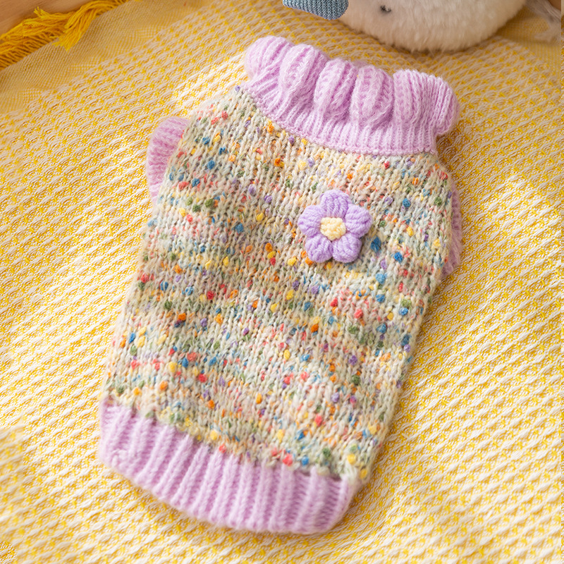 Autumn and winter pet clothes, dotted with colorful yarn, small flower sweaters, comfortable and warm dog clothes HS42
