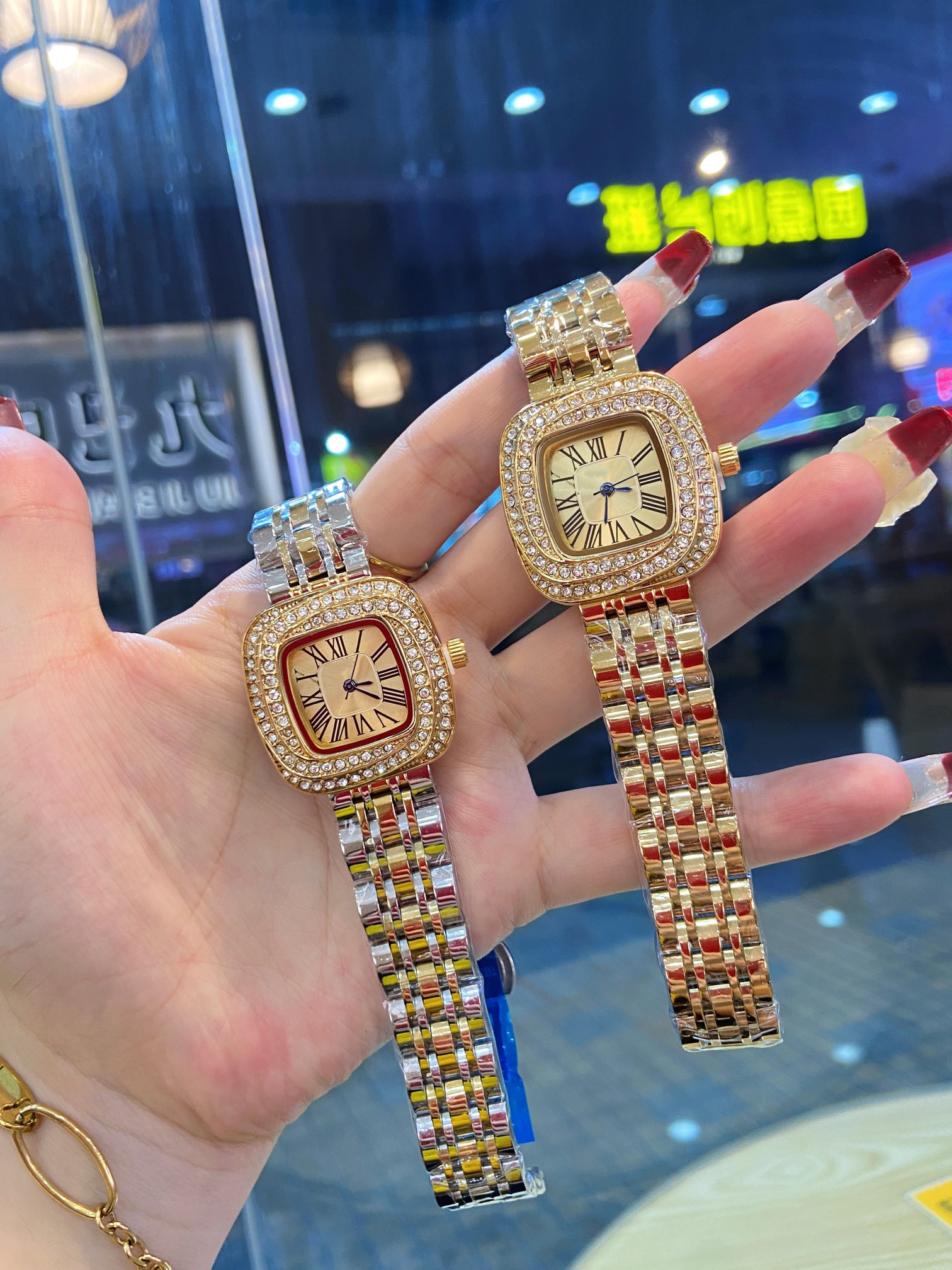 Good quality women tank watches fashion style watch Diamond inlay lady quartz movement stainless steel strap casual womens wristwatches #53