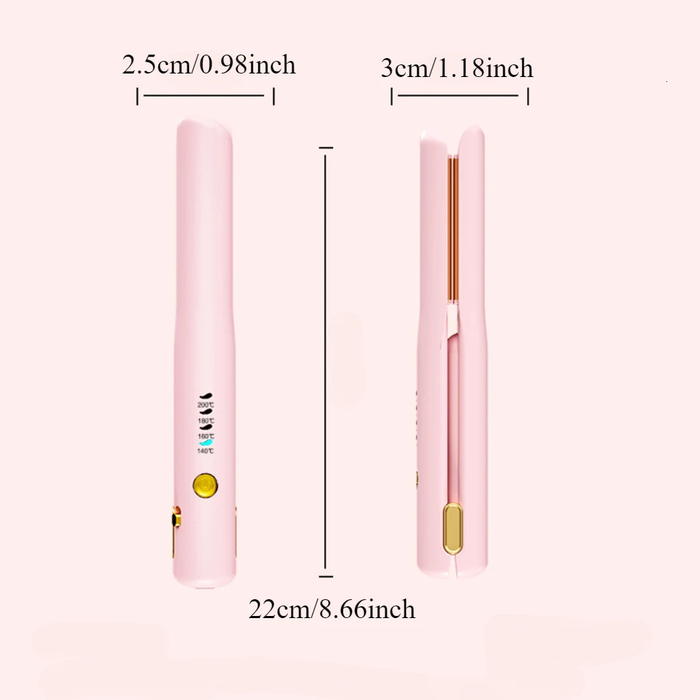 Anti-Scald Cordless Hair Straightener Brush Lightweight Mini To Carry Out USB Rechargeable Electric for Home Travel for Women 241224