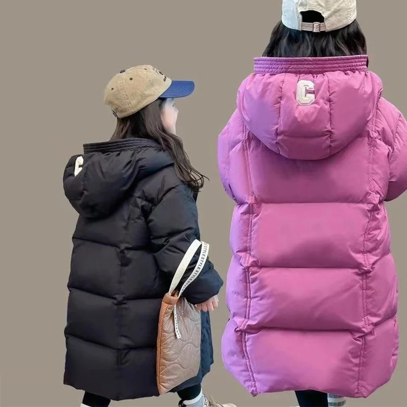 Boys Girls Winter Down Jackets Teenager Thicken Warm Hooded Coats Kids Casual Long Clothing Children Autumn Windproof Parkas 241218