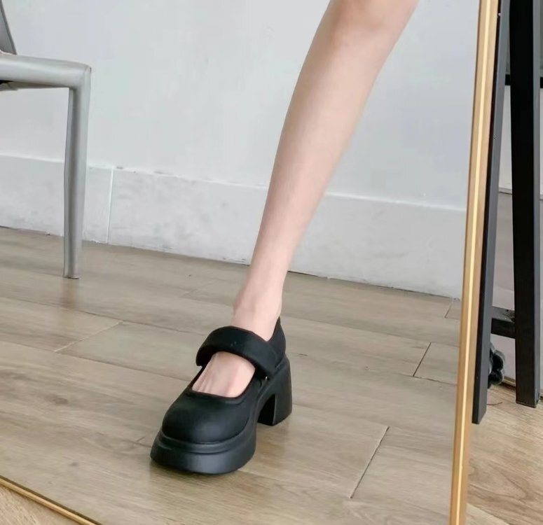Mary Ddmywed French Jane Women S Spring And Autumn New Velcro Thick Heel Small Leather Casual High Heels Single Shoes Chinese Brand F Ddmysaturn