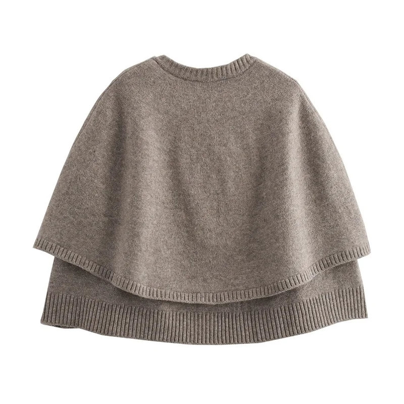 TRAF Knit Cape Cardigan for Women Shawl Winter Coats woman Cropped Coat Ponchos for Women Fashion Outerwear Cloaks of Woman 241218