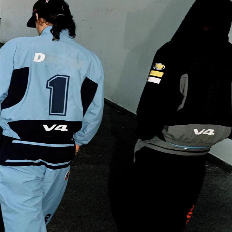 Men's Vintage Racing Tracksuit - Puffer Jacket & Drawstring Joggers - Embroidered Design