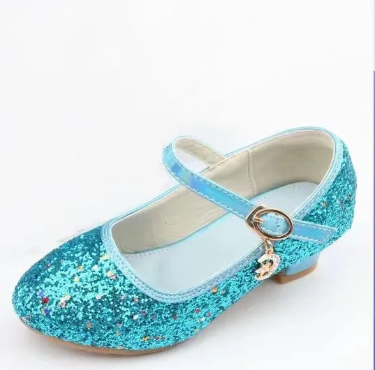Girls Shoes Children High Heel Glitter Crystal Sandals Fashion Buckle Kids Princess Dance Shoe Student Performance Leather Shoes 241219