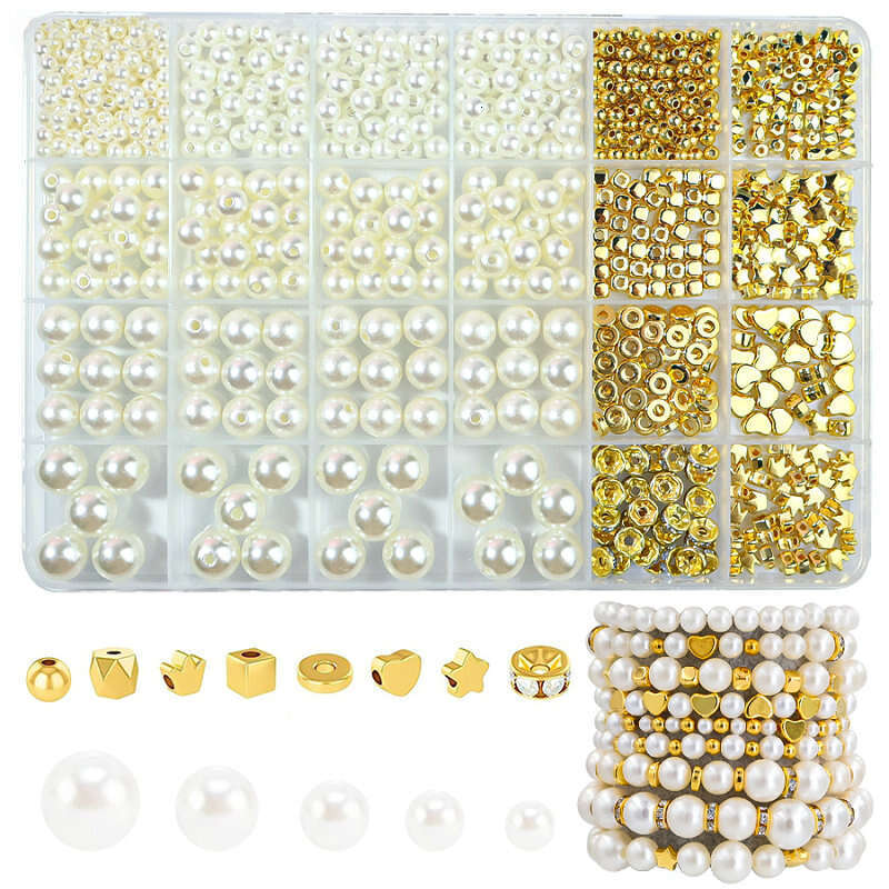 LALAVARA Golden Spacer Bracelets Assorted DIY Pearl Acrylic Alphabet CCB Beads Kit For Jewelry Making Supplies