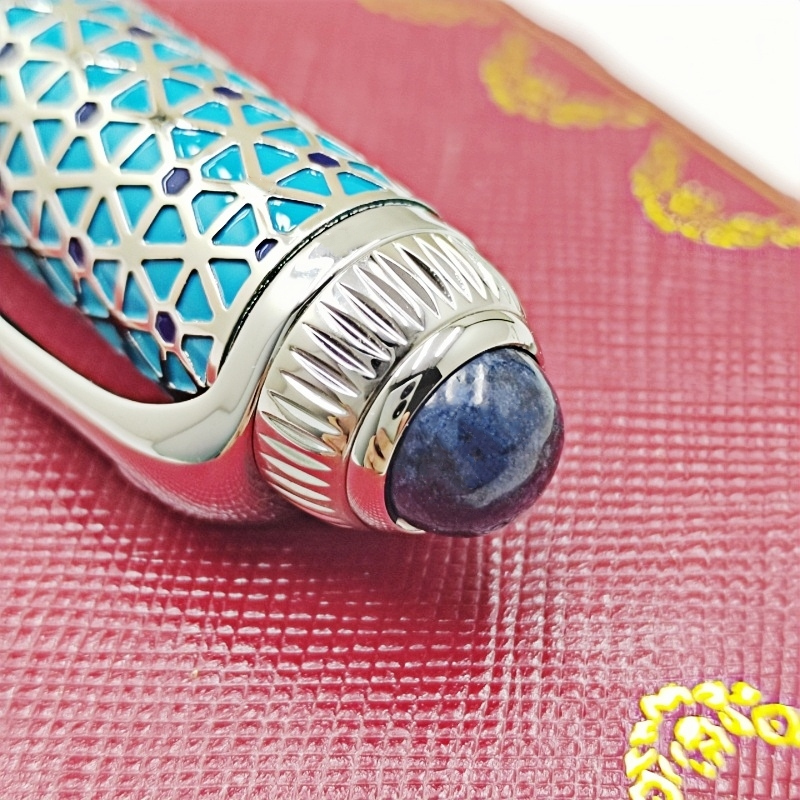MOM Ca Ballpoint Pens Cyan Triangle Hollow Pattern Luxury Writing Gift High Quality Office Supplies Stationery With Unique Gem Top