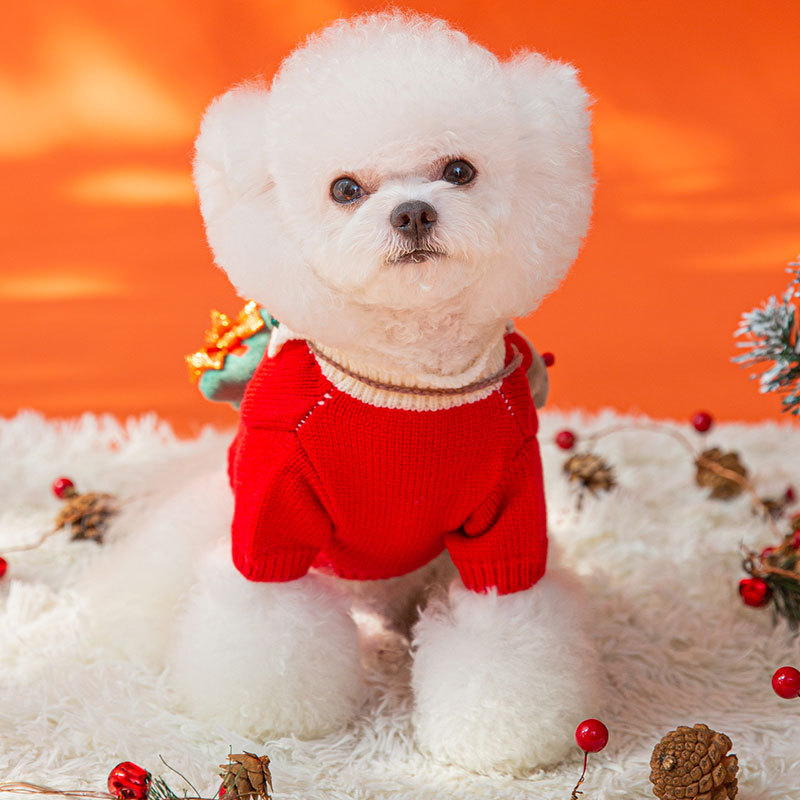 Autumn/Winter Dog Snow satchel Christmas sweater Small and medium-sized dog New Year festival knitwear pet clothing