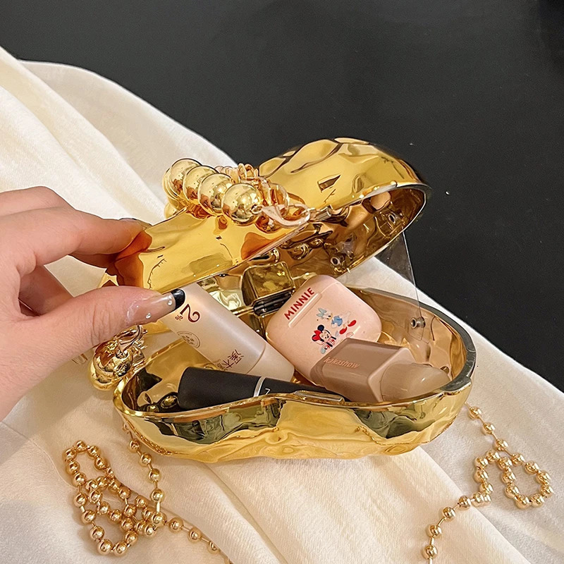 Gold Sier Color Mini Handbag Heared Shape Women Small Cross Body Evening Party Female Chain Shoulder Bag 241213