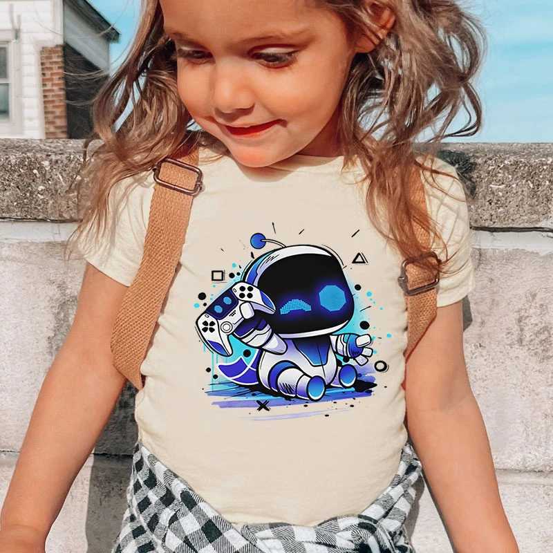 Astros Playroom Game Astro Bot T Shirts Kids Funny Character Robot T-Shirts Crew Neck Short Sleeve Girls Boys StreetwearXJ241219