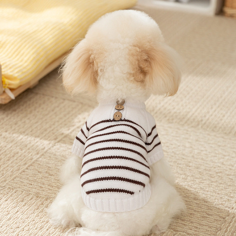 Autumn and winter dog clothes in Ins style, simple striped button sweater,small and medium-sized dog, cat, pet clothes
