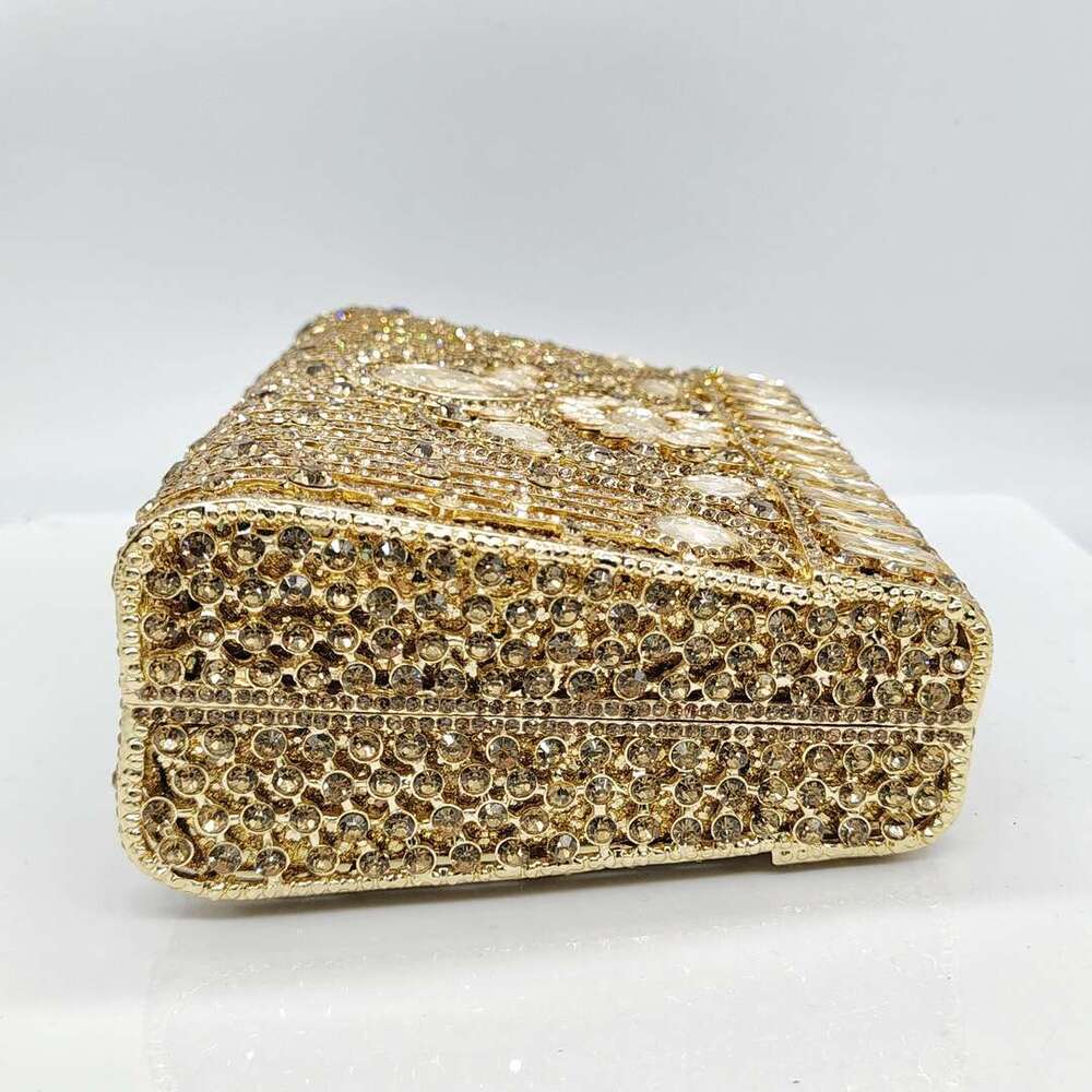 Women's Bags Handbag Metal Box Crystal Shiny Rhies Evening Women Dias Handbag Lady Wedding Party Purses Gold Shoulder Bag
