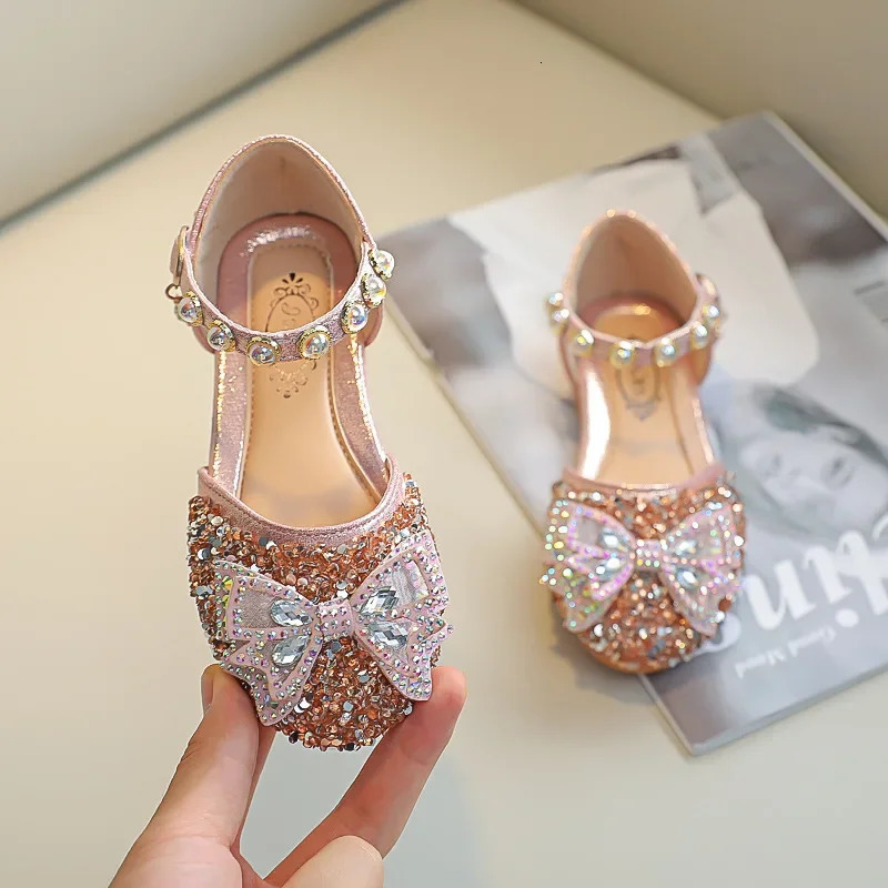 Children Princess Shoes for Girls Bowtie Glitter Children Baby Dance Shoes Bling Party Casual Toddler Girl Sandals 241219
