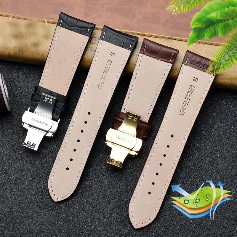 23mm 24mm 26mm 28mm wide black brown butterfly buckle mens alligator leather strap bracelet free delivery 241218