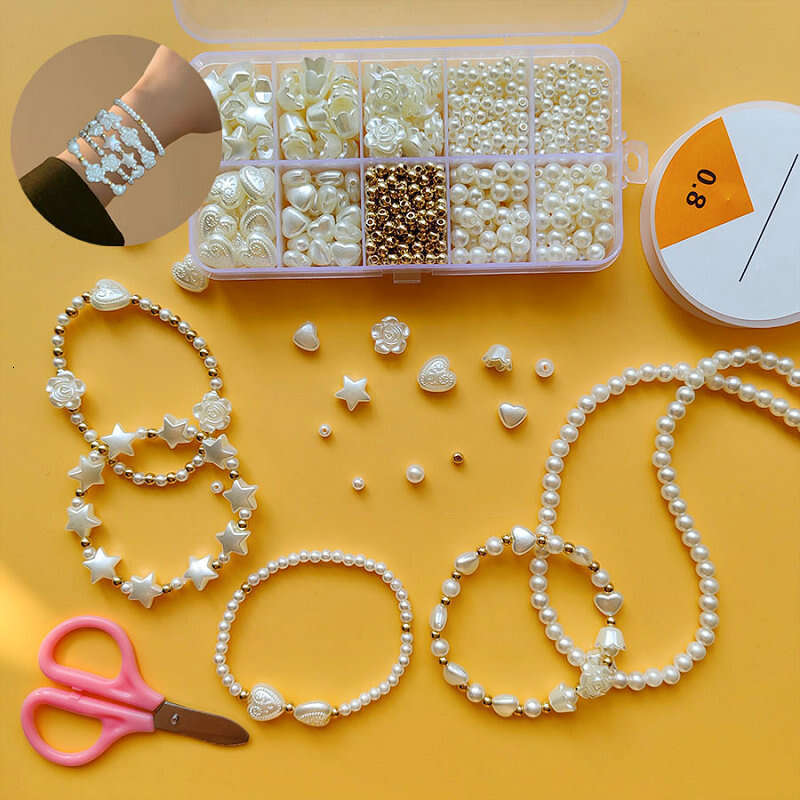 LALAVARA Golden Spacer Bracelets Assorted DIY Pearl Acrylic Alphabet CCB Beads Kit For Jewelry Making Supplies
