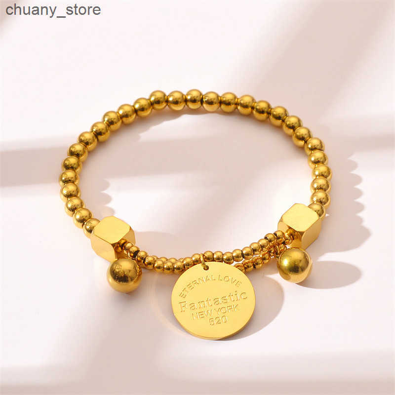 Chain 2024 Cool Style Simple Disc Letter Titanium Steel Bracelet High end Trendy Personality Bounce Di Womens Bracelet Jewelry L240910