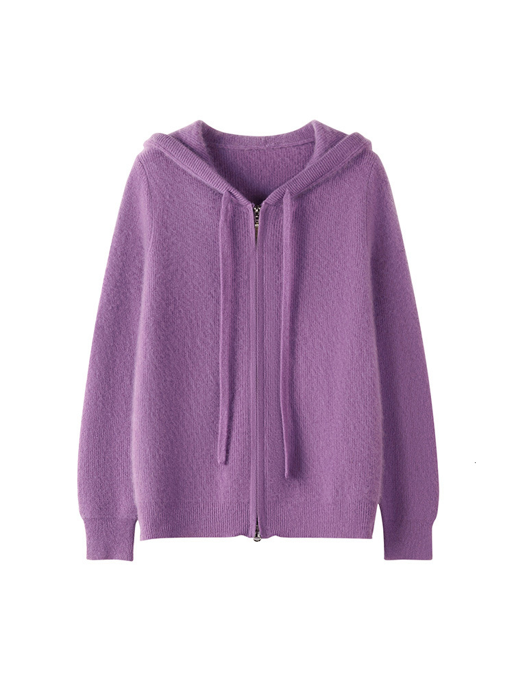 Autumn Winter Cashmere Cardigan Knitwear 100% Merino Wool Women Sweater Hooded Solid Color Long Sleeve Casual Clothing Tops