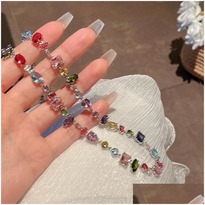 Pendant Necklaces Chains Sweetheart Candy Colored Crystal Cz Necklace Light High Grade Love Rainbow Collar Chain Bracelet For Ote2Y