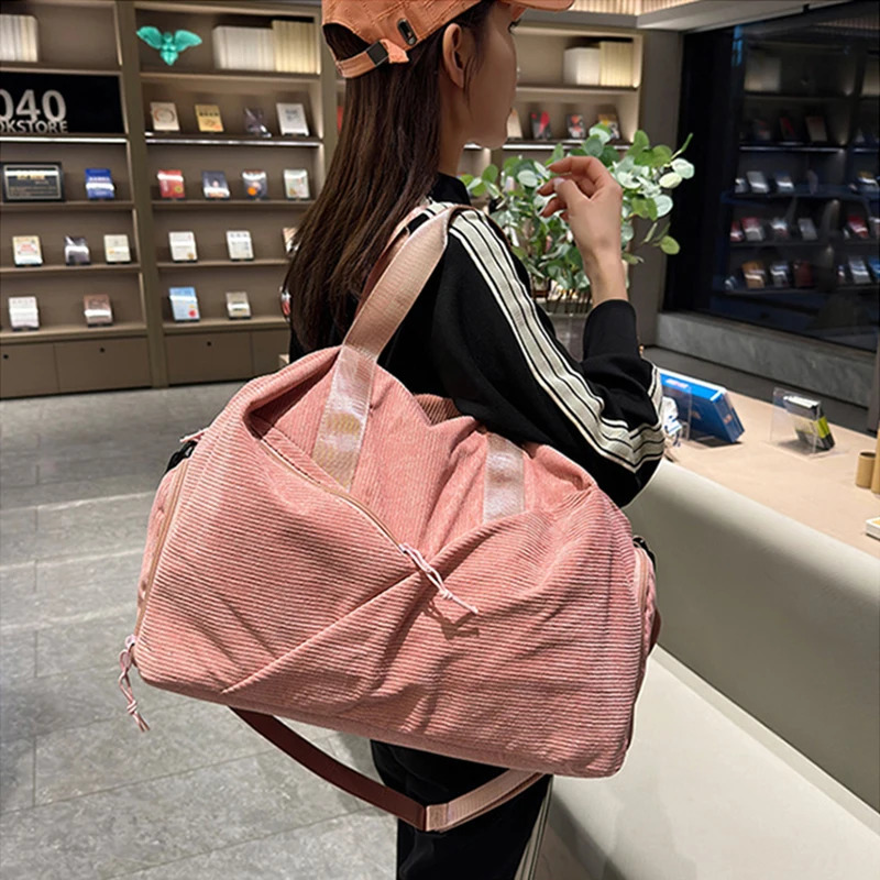 Women Sport Yoga Gym Bag Corduroy Large Capacity Separation of Wet and Dry Waterproof Fashion Fitness Training Duffel Bag XA143B 241219