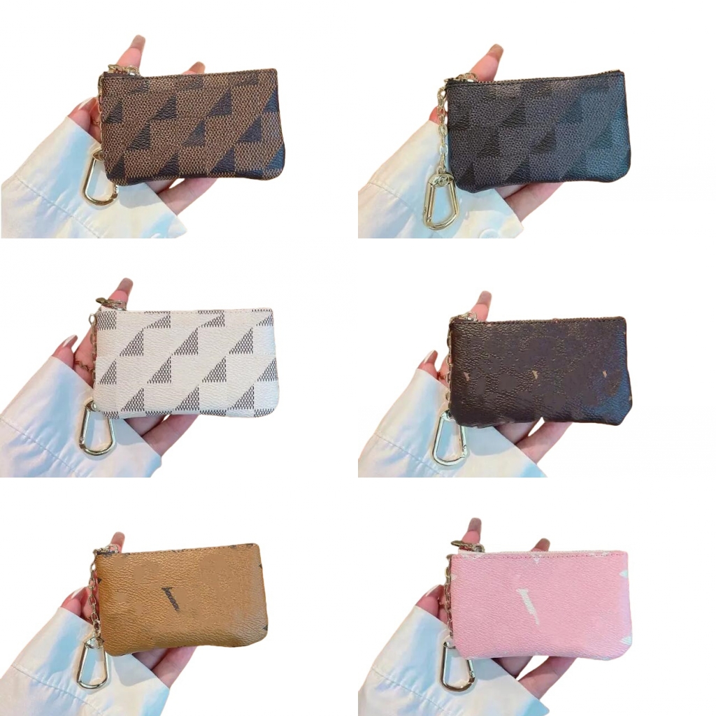 Designer keychain wallet for lady outdoor luxury card holder zippy leather black white pink mini keychain designer purse lanyard for wallets mens zh196