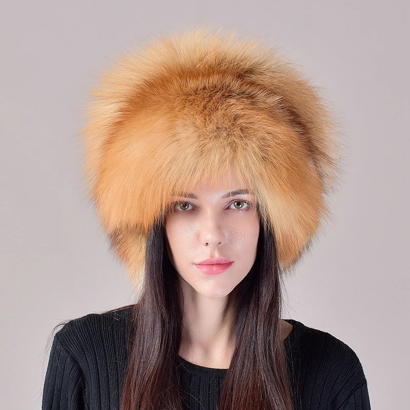 2024 Style Natural Fox Fur Russian Hat Ushanka Women Winter Warm Fluffy Style Female Tail Cap Fashion Real Fur Hats 241218
