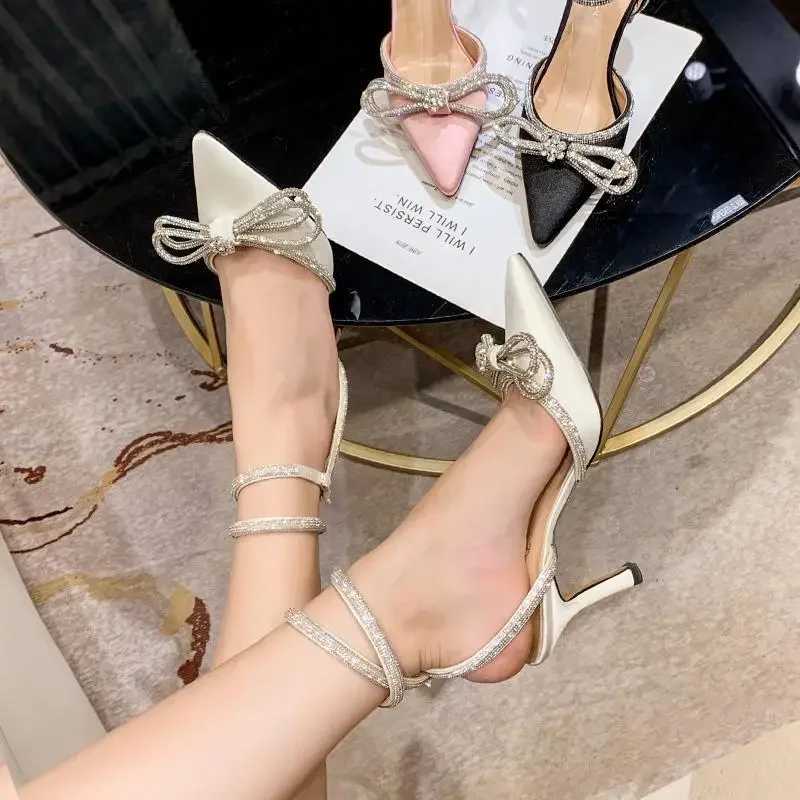 Fashion Womens High Heel Sandals Rhie Woman Pump Crystal Bowknot Ankle New Strap Ladies Prom Shoes Women 2022 Female Footwearc241219