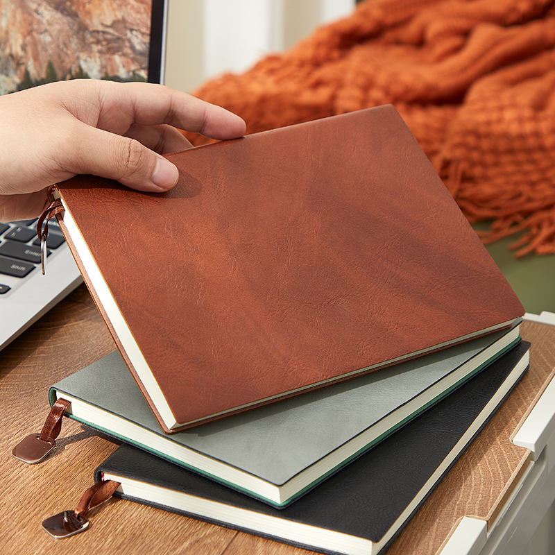 Soft Leather Notebook sub meeting minutes notepad business office with horizontal lines work journal simple student coursework book school portable