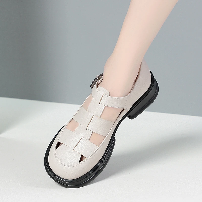 AIYUQI Roman Sandals Women Spring Genuine Leather Women's Sandals Openwork Platform Female Gladiator Sandals