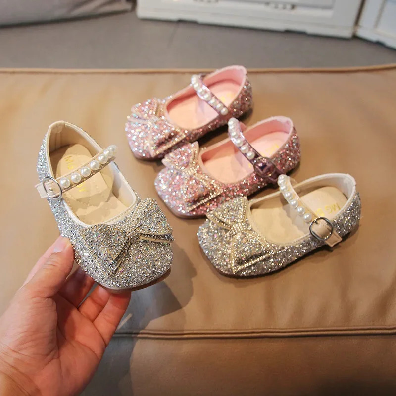 Fashion Little Girl Runway Performance Catwalk Shoes Student Wedding Party Rhinestone Sparkling Princess Leather Shoes F12302 241219