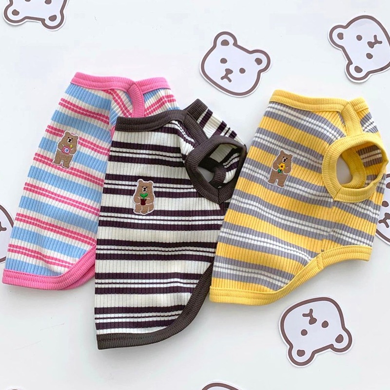 Summer season striped teddy bear vest, teddy bear universal dog clothing, small and medium-sized dog pet cat clothing