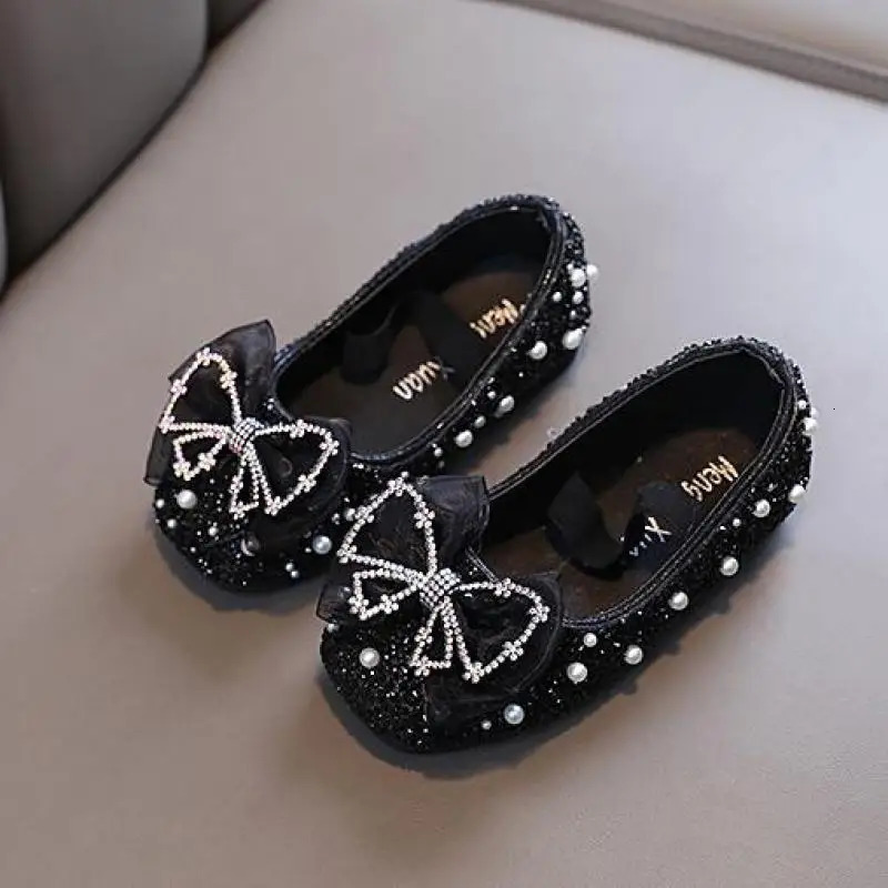 AINYFU Spring Childrens Lace Bow Princess Shoes Girls Color Sequins Leather Shoes Kids Soft-Soled Wedding Shoes H807 241219