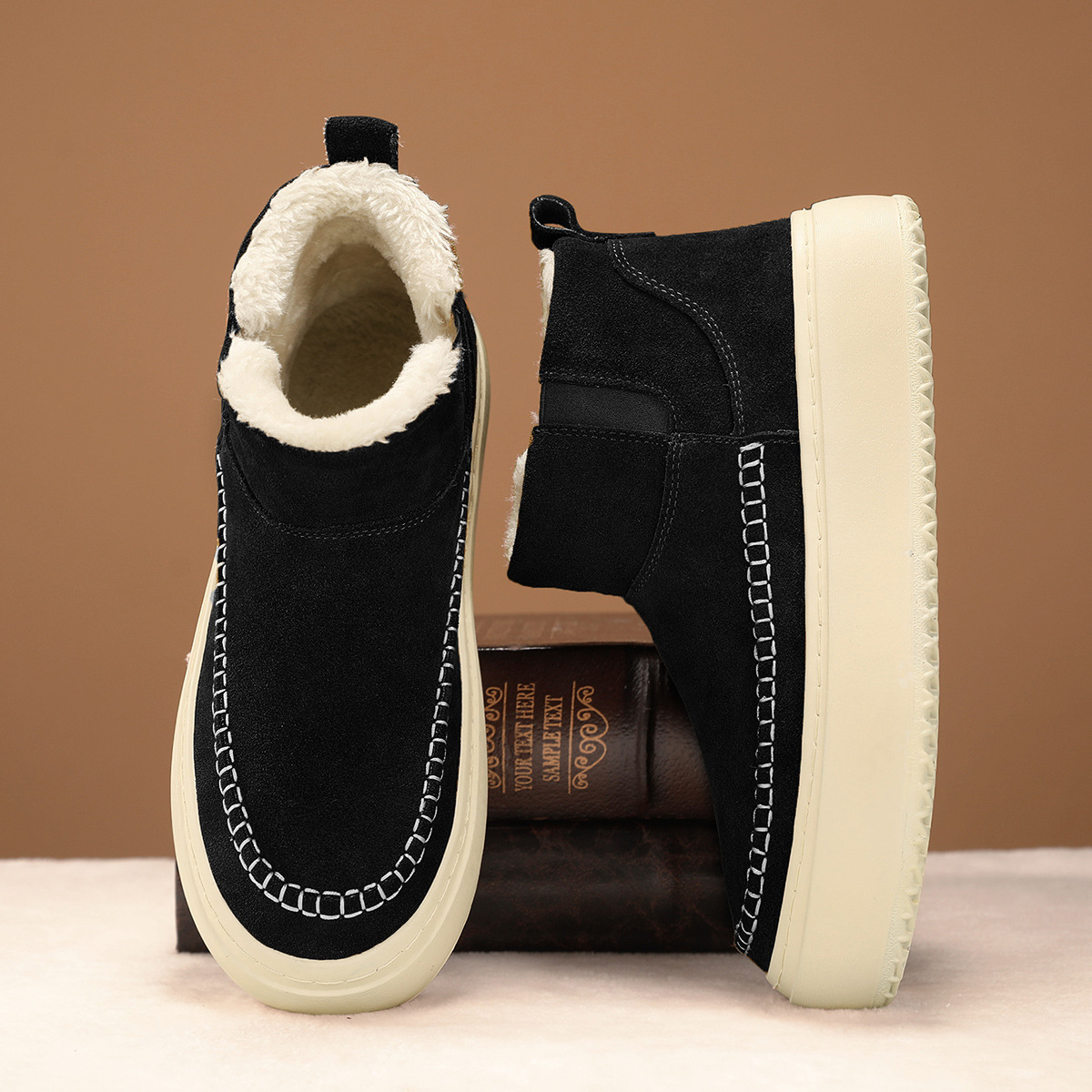 Men Boots Winter New Fashion Simple Style Designer Versatile Thick Sole Plush Cotton Shoes Warm Triple Black Khaki Free shipping