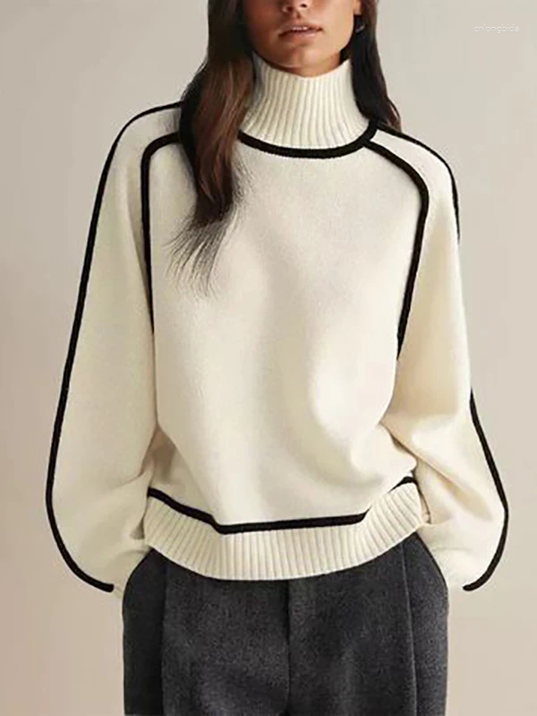 Women's Sweaters Modigirl Winter Casual For 2025 Spring Khaki Beige High Neck Long Sleeves Woman Loose Basic Pullovers