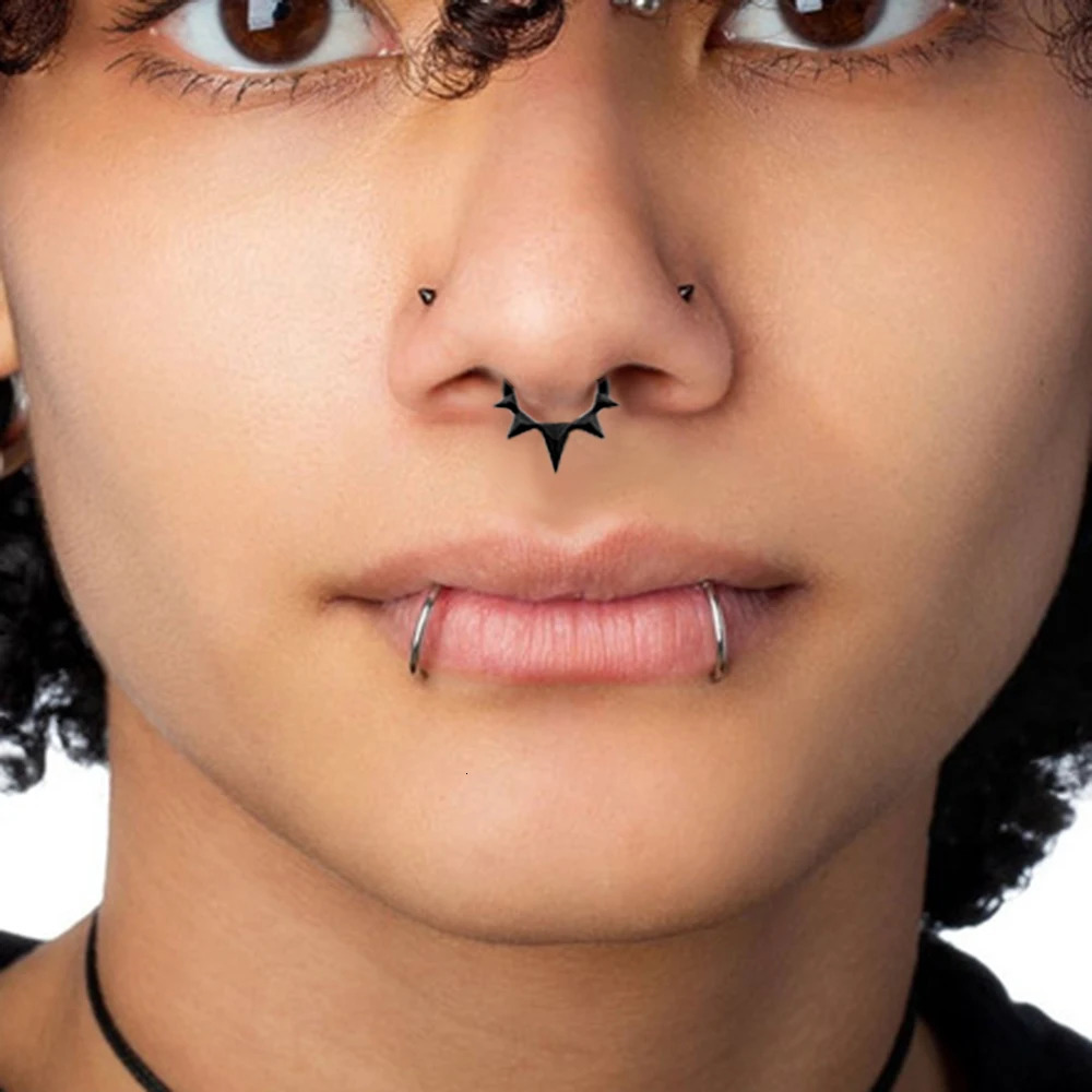 Doearko 1pc Spike Septum Rings 16G - 316L Stainless Steel Nose Rings Hoops for Men Women Septum Piercing Jewelry 8 mm 241218