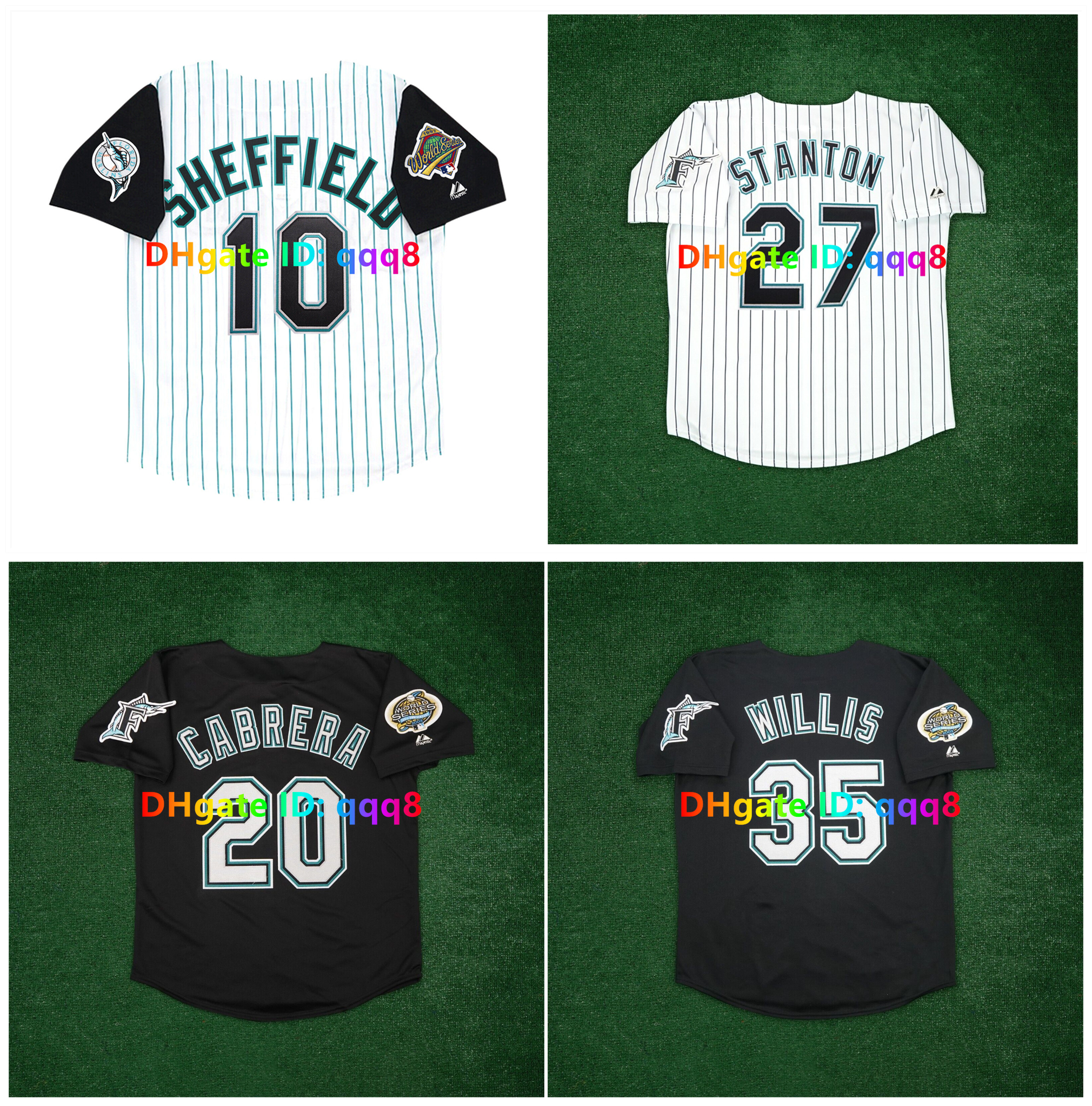 Miguel Cabrera Florida Gary Sheffield Marlins Baseball Jerseys Dontrelle Willis 1997 2003 World Series Edgar Renteria Giancarlo Stanton Black White Grey Size S-4XL
