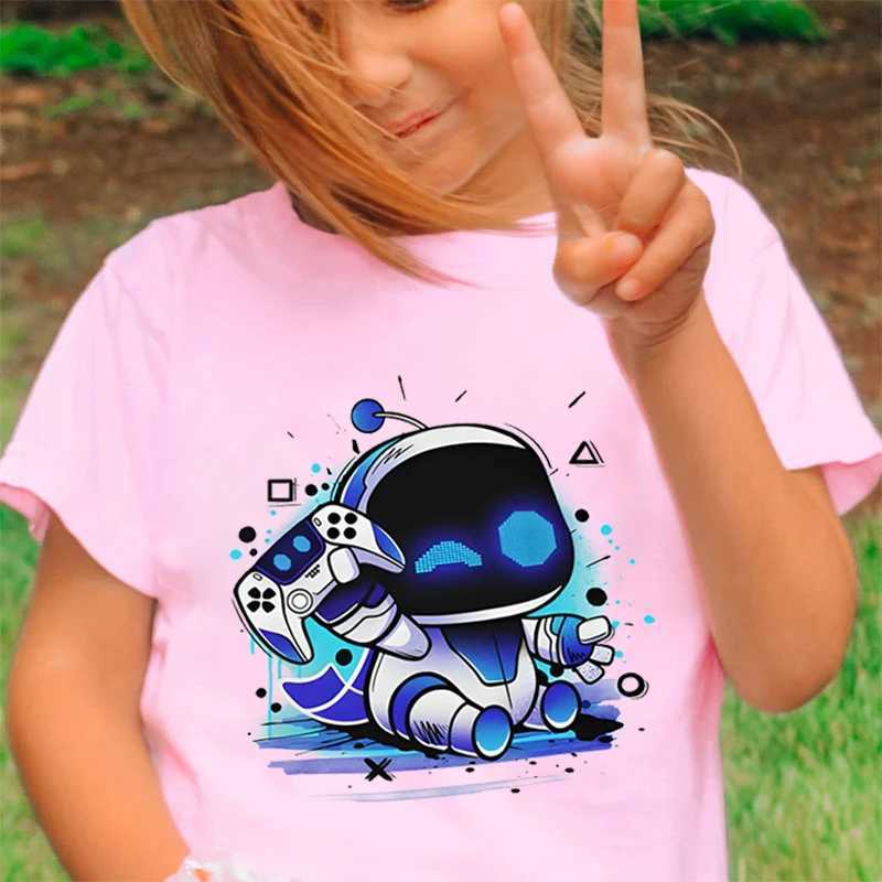 Astros Playroom Game Astro Bot T Shirts Kids Funny Character Robot T-Shirts Crew Neck Short Sleeve Girls Boys StreetwearXJ241219