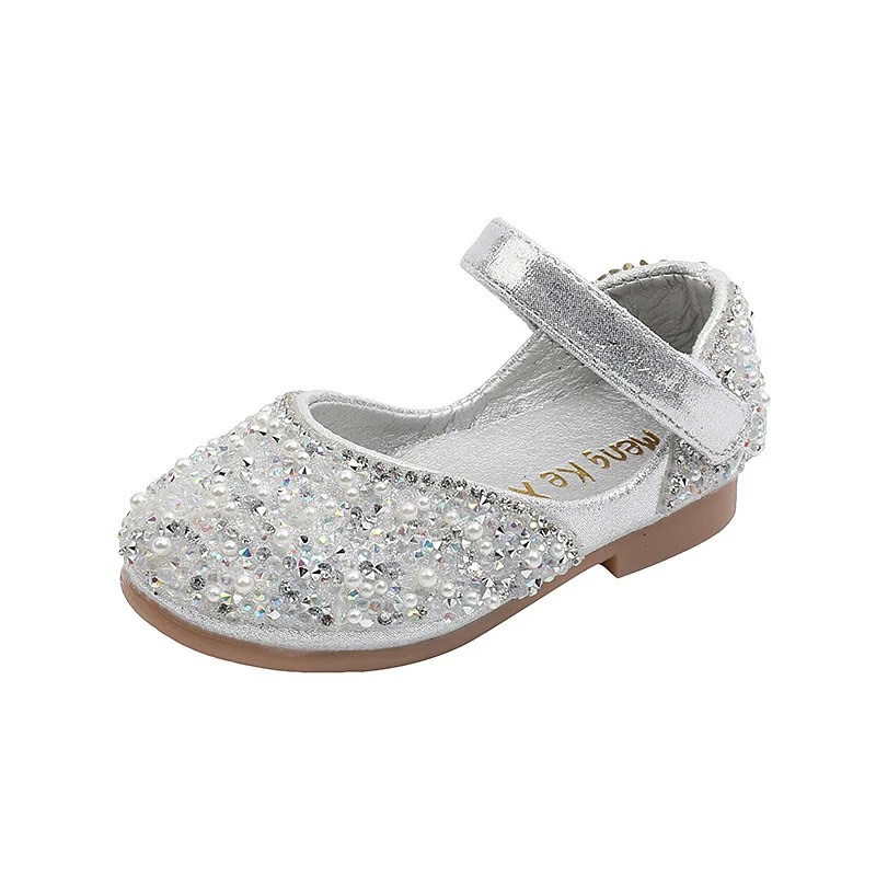 Autumn Girls Rhinestone Leather Shoes Spring Pearl Bow Princess Shoes Soft Children Baby Toddler Single Shoes G06 241219