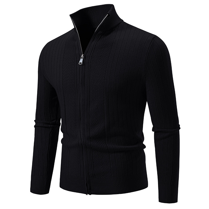 Casual Larger Fit Men's Woolen Argyle Cardigan - Stylish Stand-Up Collar Knitting for Cold Seasons