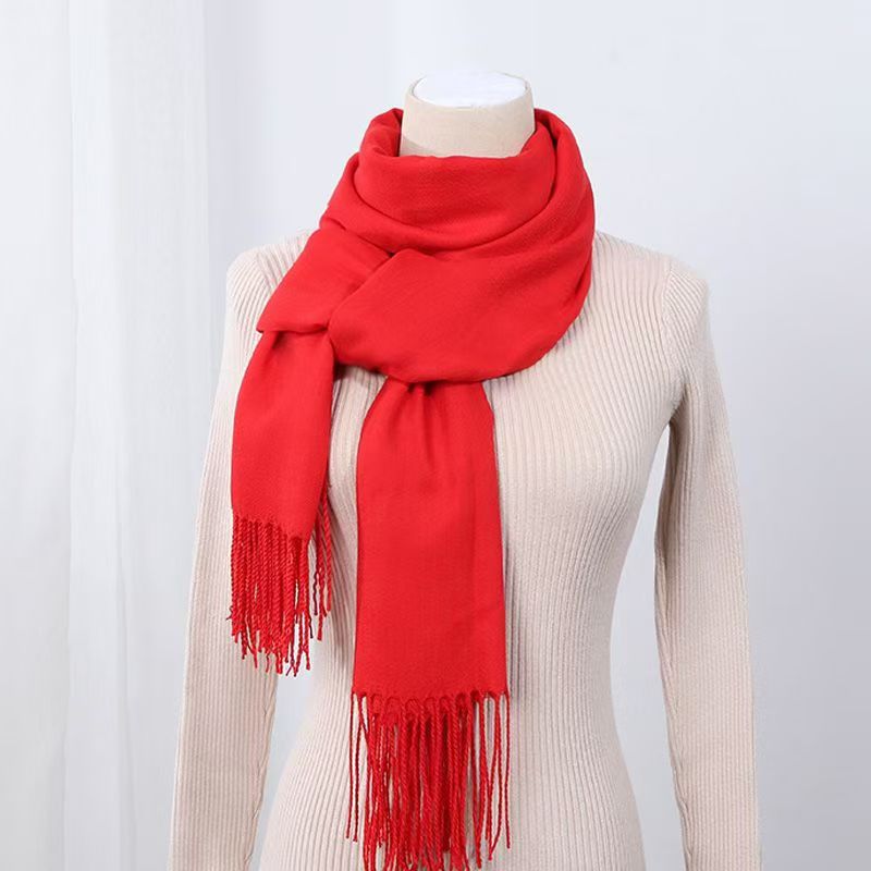 T021 cashmere solid color scarf female winter Korean style knitted shawl dual-purpose outer wear student red warm neck scarf