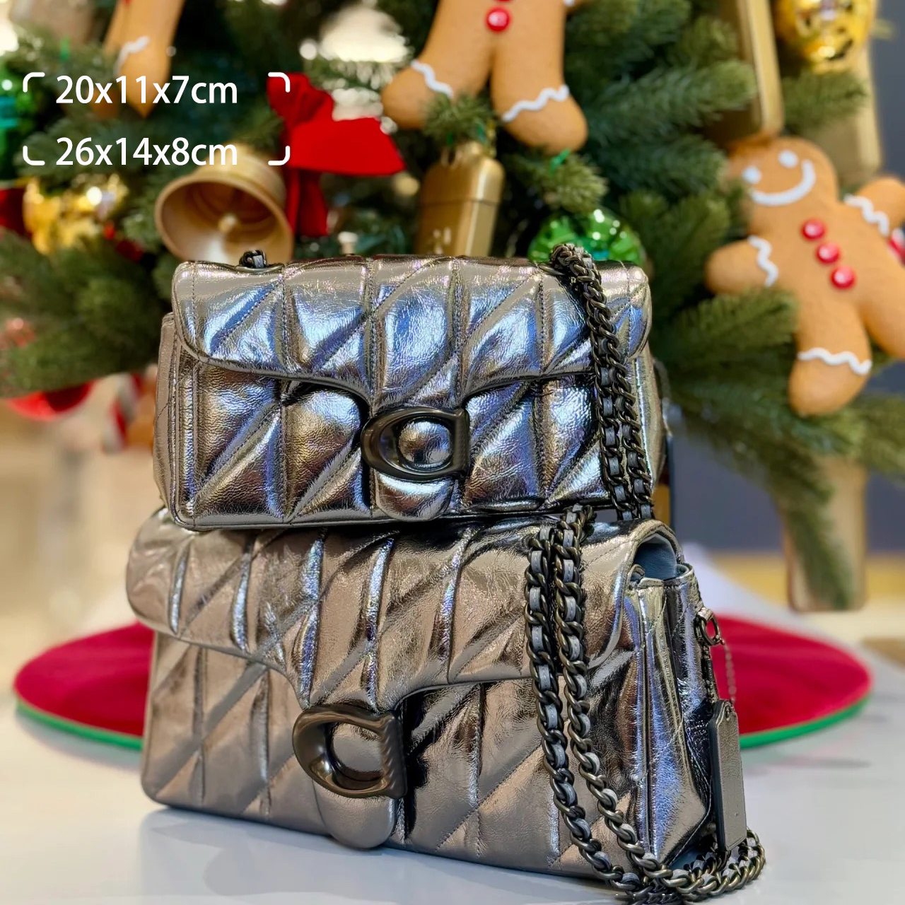 High quilting TABBY 20 bag luxury shoulder bag silver metal texture chain bag spliced sheepskin leather crossbody bag 26cm wallet metal leather women's handbag cw596