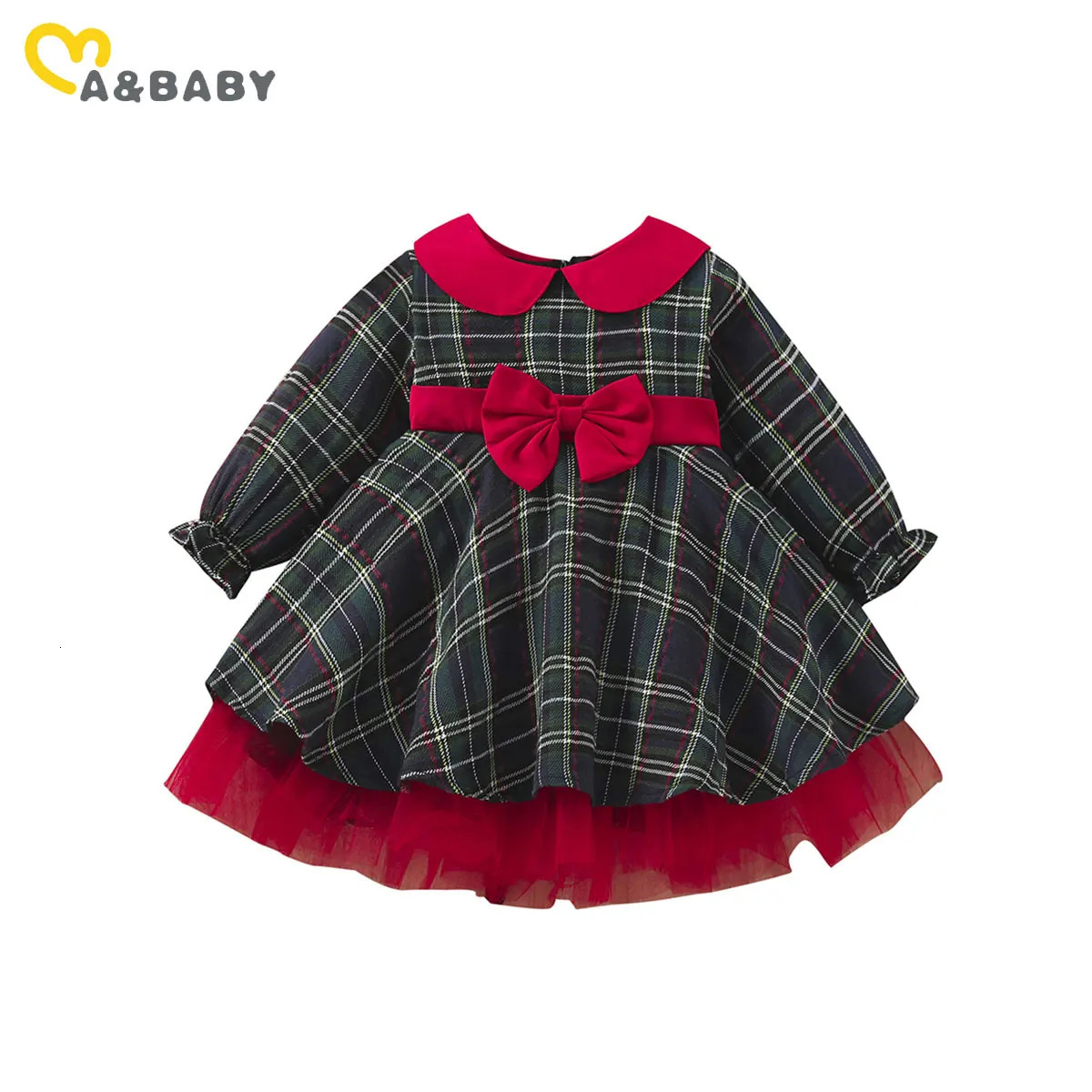 Ma Baby 1-7Y Christmas Girls Red Dress Kid Toddler Girl Plaid Bow Tulle Tutu Party Dresses Children Year Xmas Costumes 241219
