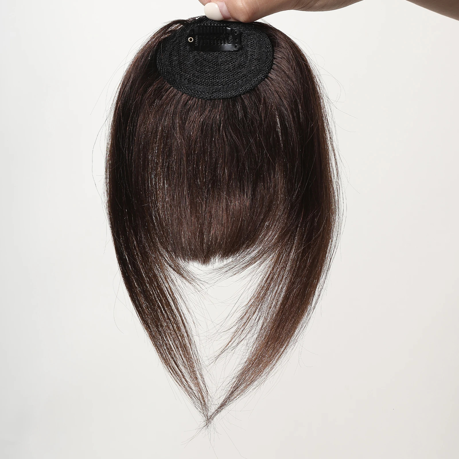 Hair Clip in Bangs 100% Human Hair Extention Natural Dark Brown French Bang Flat Neat Fake Thick Hairpieces Bang for Women Daily 241219