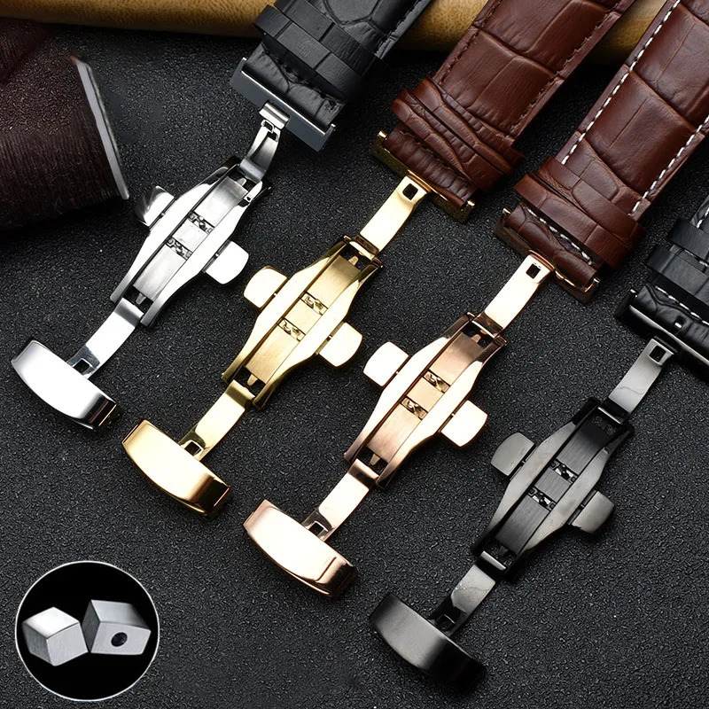 23mm 24mm 26mm 28mm wide black brown butterfly buckle mens alligator leather strap bracelet free delivery 241218