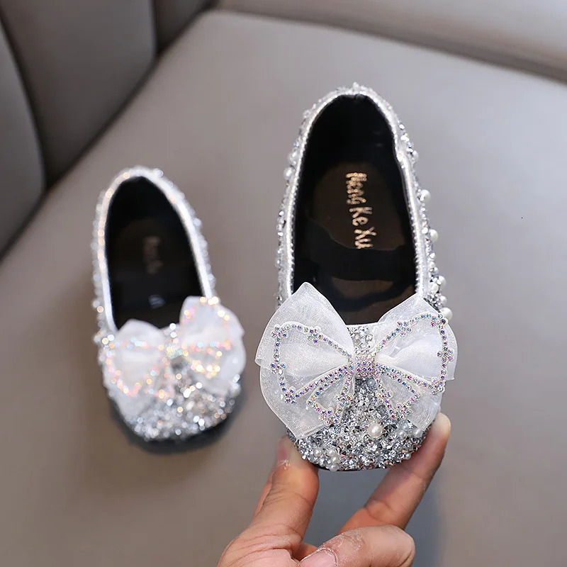 AINYFU Spring Childrens Lace Bow Princess Shoes Girls Color Sequins Leather Shoes Kids Soft-Soled Wedding Shoes H807 241219