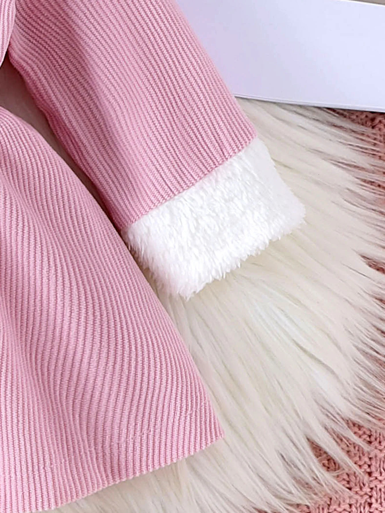 2PCS Winter Style For Girls Aged 0-3 Comfortable Foreign Style Sweet Fluffy Stitching Pink Dress Hat 241219