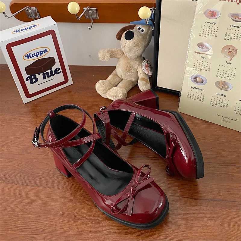 Red Mary Jane Women Pumps Thick High Heels Shoes Female Lolita Square Toe Shoes Spring Fashion Party Leather Woman Shoes NewC250319